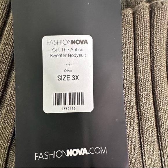 Fashion Nova Cut The Antics Olive Green Long Sleeve Ribbed Bodysuit Size 3X NWT